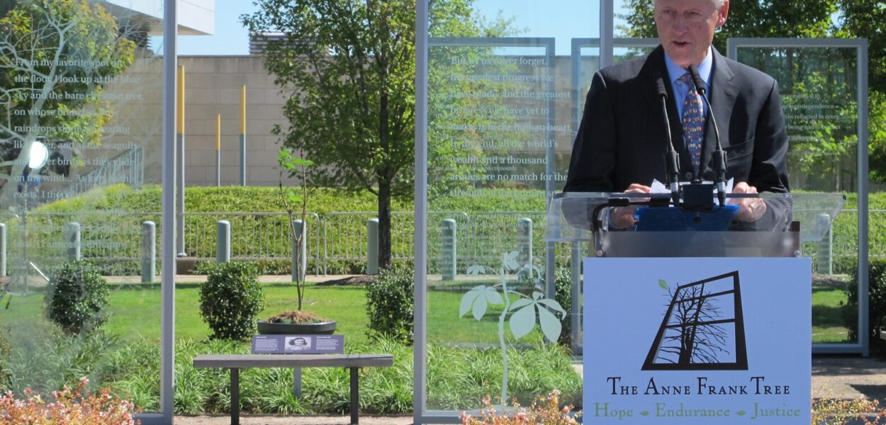 Former President Clinton speaks at opening of Anne Frank Tree