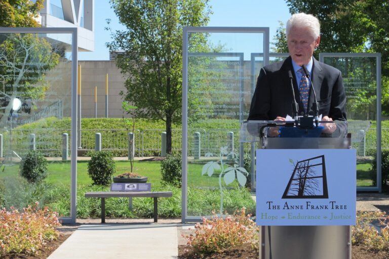 Former President Clinton speaks at opening of Anne Frank Tree