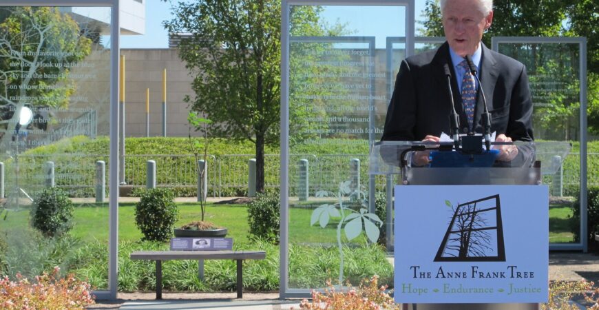 Former President Clinton speaks at opening of Anne Frank Tree