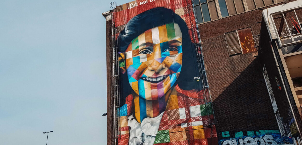 World renowned Brazilian street artist Eduardo Kobra - Anne Frank Mural