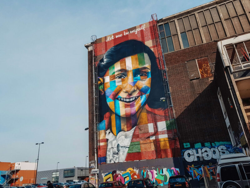World renowned Brazilian street artist Eduardo Kobra - Anne Frank Mural
