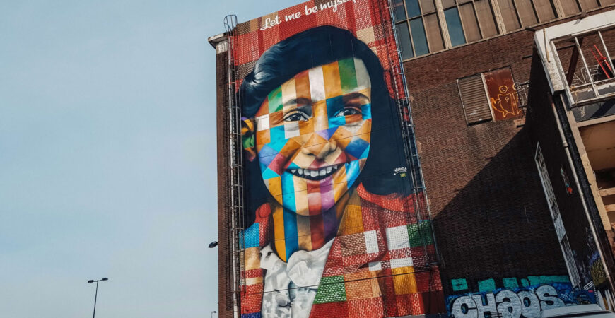 World renowned Brazilian street artist Eduardo Kobra - Anne Frank Mural