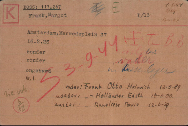 The registration card of Margot Frank.