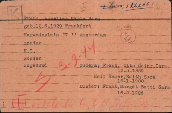 The registration card of Anne Frank.